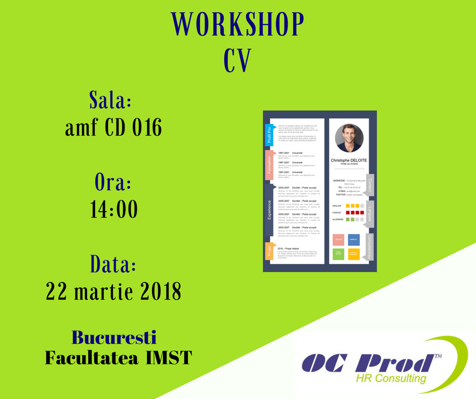 afis Workshop CV IMST Bucuresti 2018